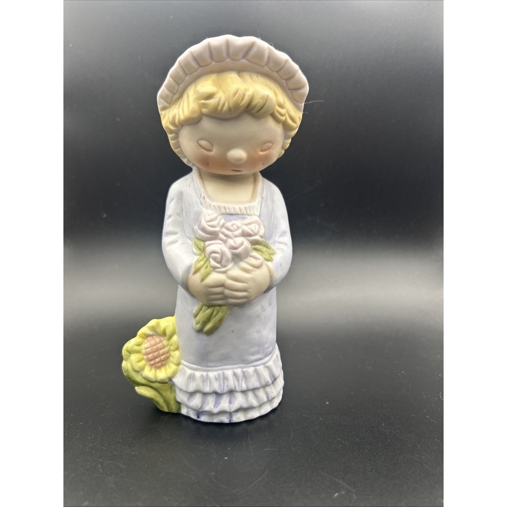 VINTAGE Porcelain Figurine Girl In Hat Roses Sun Flowers Bows Ruffles Cottage